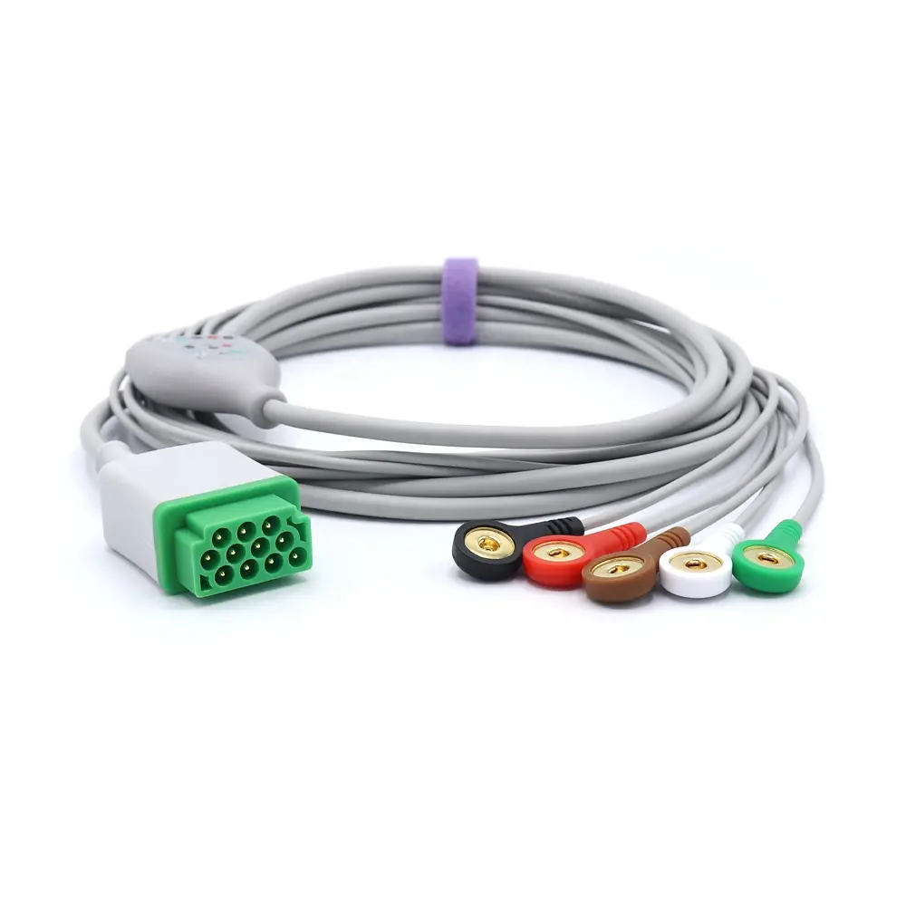 Cable ECG Compatible con GE Marquette, 5 Derivaciones, Tipo Snap AHA Dash 1000/3000/4000, Cables de 11 Pines
